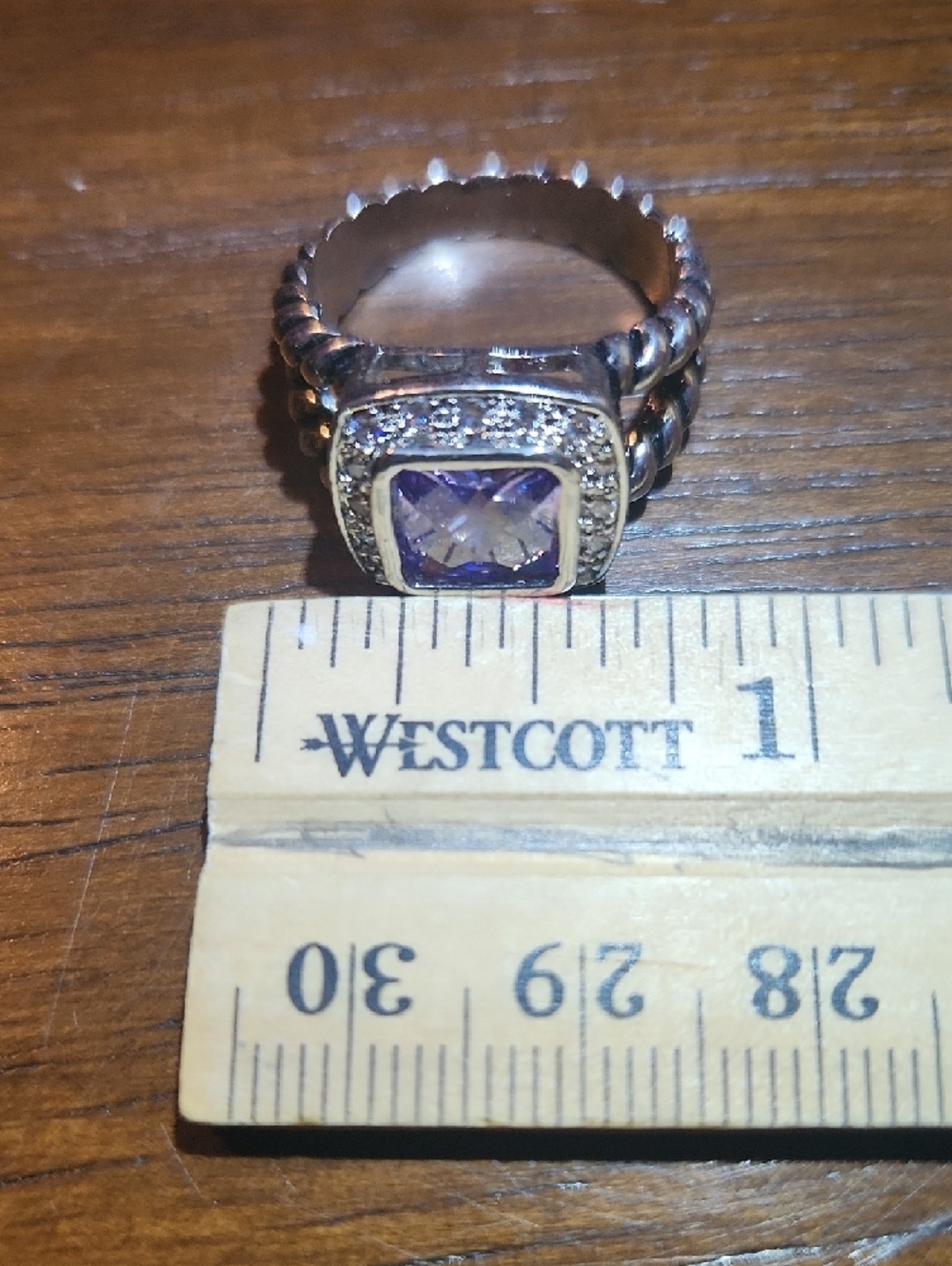 NWOT Amethyst Colored Stone Silver Antique Finished Halo Ring W/ Cubic Zirconia - Picture 4 of 8